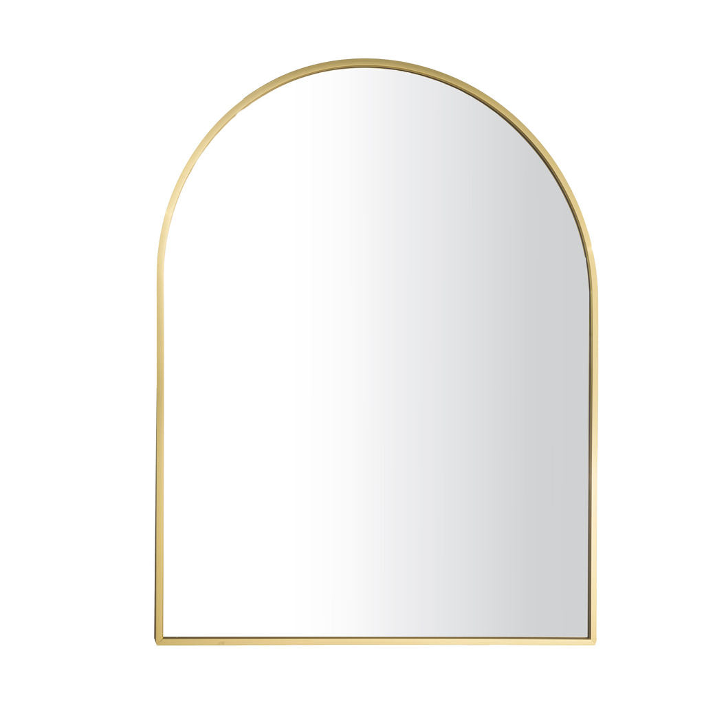 70x55cm Arch Mirror - Aluminum Elegance with slim gold frame, perfect for modern home decor in living rooms or entryways.