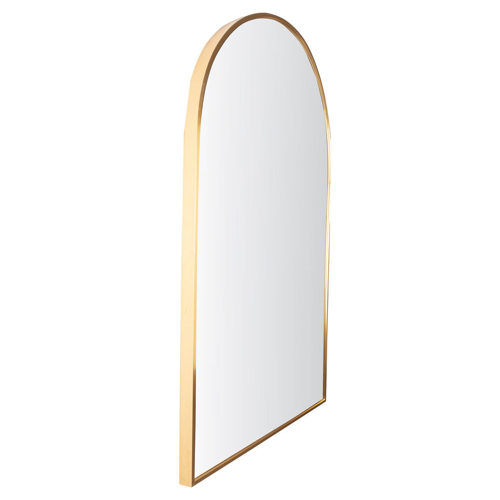 70x55cm arch mirror with slim aluminum frame in gold finish, ideal for modern home decor. Durable and elegant, perfect for entryways or bathrooms.