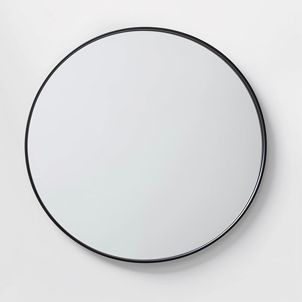 140cm Round Aluminium Mirror with sleek black frame, ideal as a large wall mirror for modern home decor in living rooms, bedrooms, or entryways.