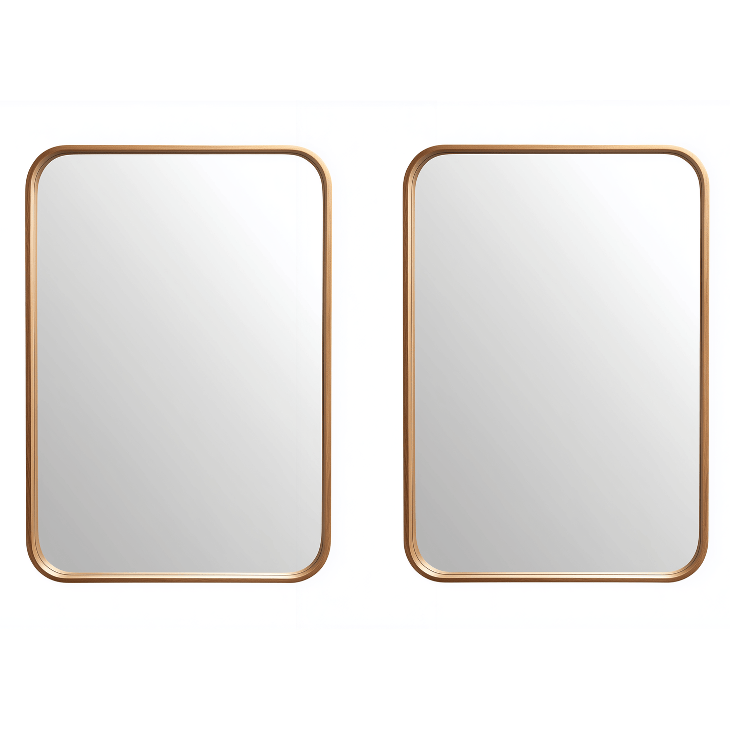 Set of 2 wall mirrors with 60 x 90 cm rounded rectangle frames in African Walnut wood, perfect for modern home decor symmetry.