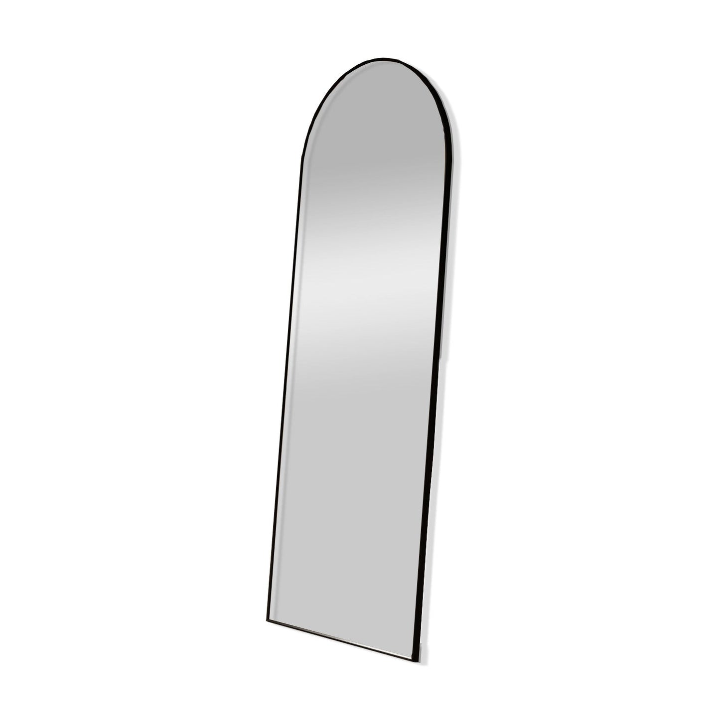 Leaning Arch Mirror 160x55cm with minimalist black aluminum frame, ideal for modern interiors and small spaces. Sleek and space-saving design.