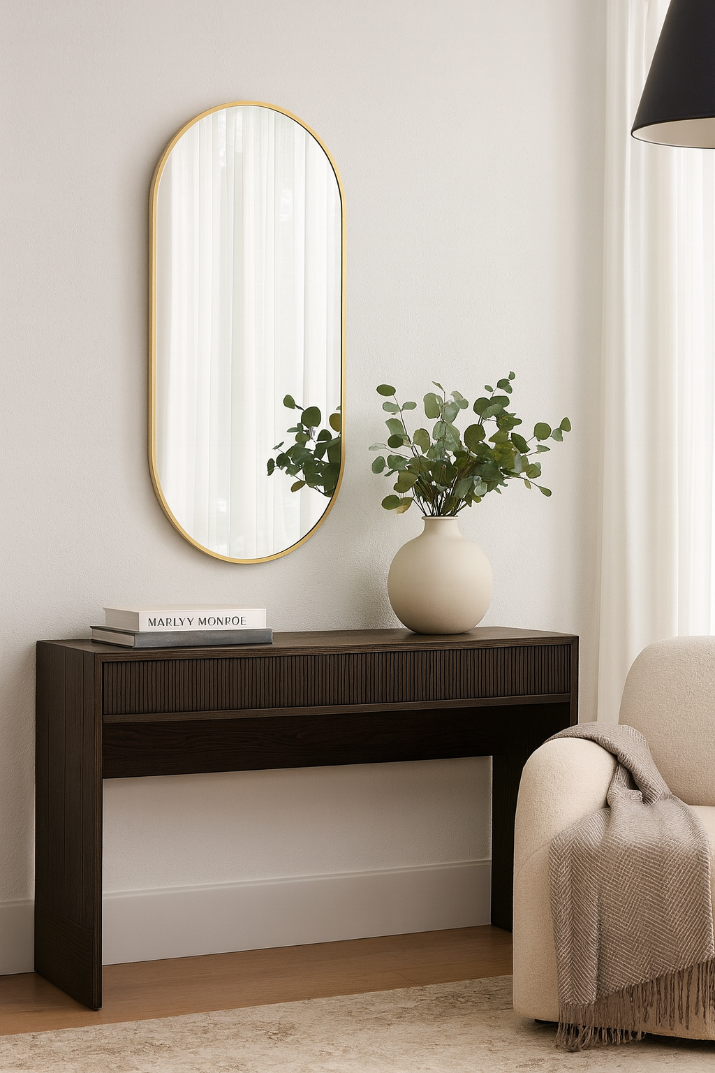 100 x 55 cm Pill Shaped Aluminium Mirror