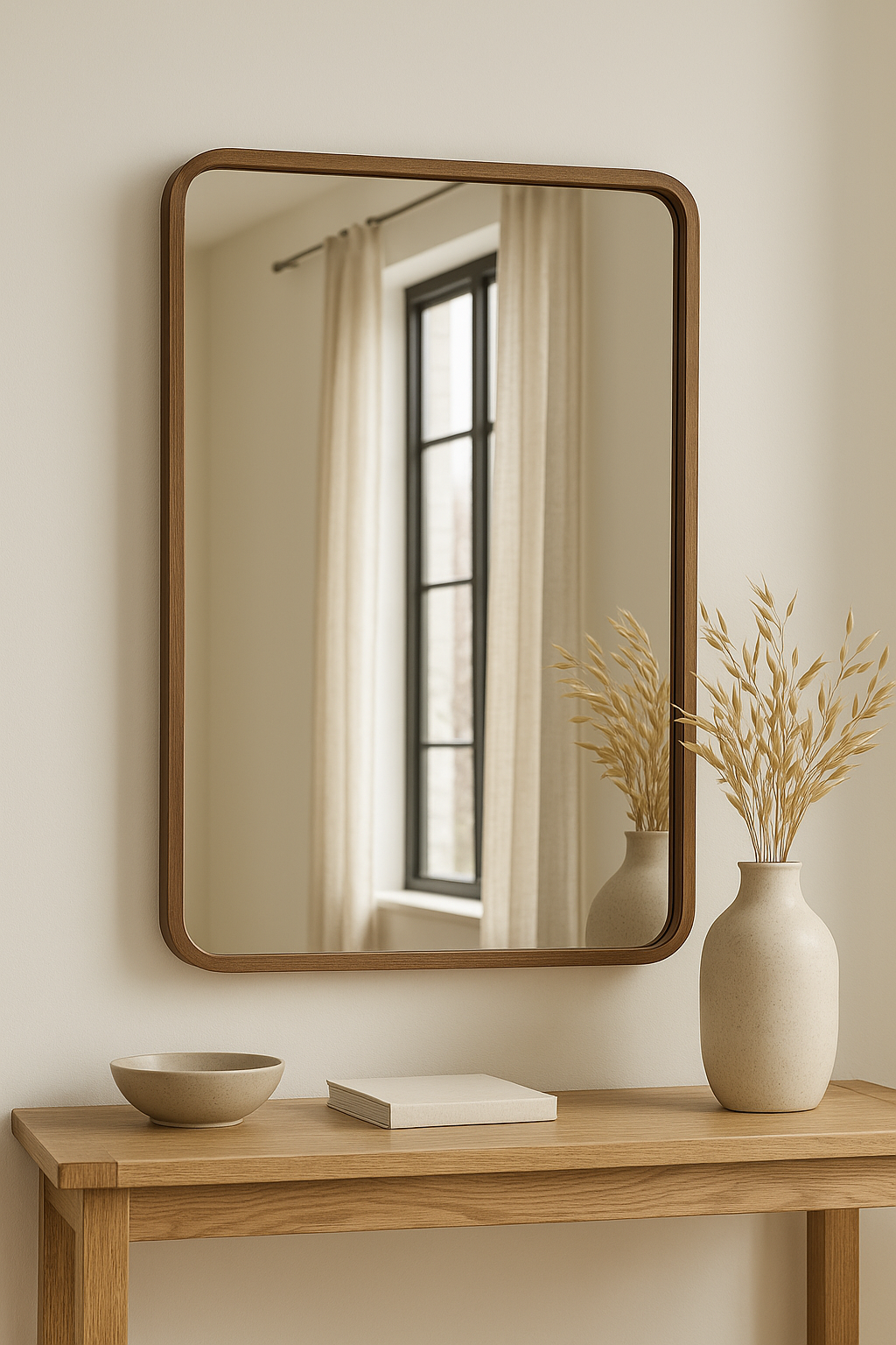 90 x 120 cm Rounded Rectangle African Walnut Mirror
