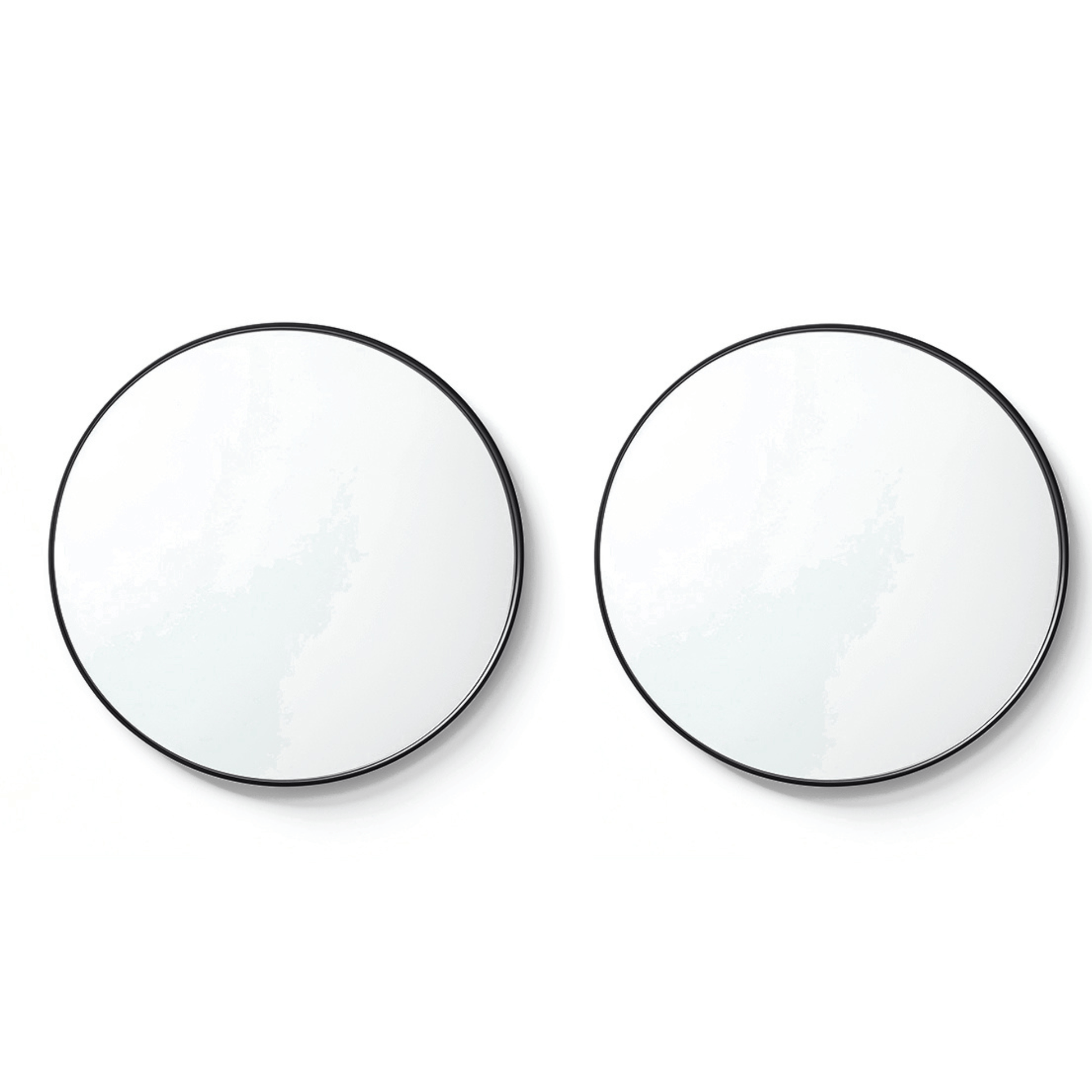 Set of two 120cm Round Duo Mirrors with sleek aluminium frames, ideal for modern decor and symmetrical wall styling.