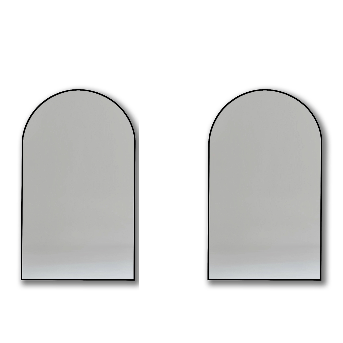 Arch 70 x 55cm Duo - Aluminium Mirrors Set featuring two minimalist arched mirrors with black frames, ideal for modern interiors.