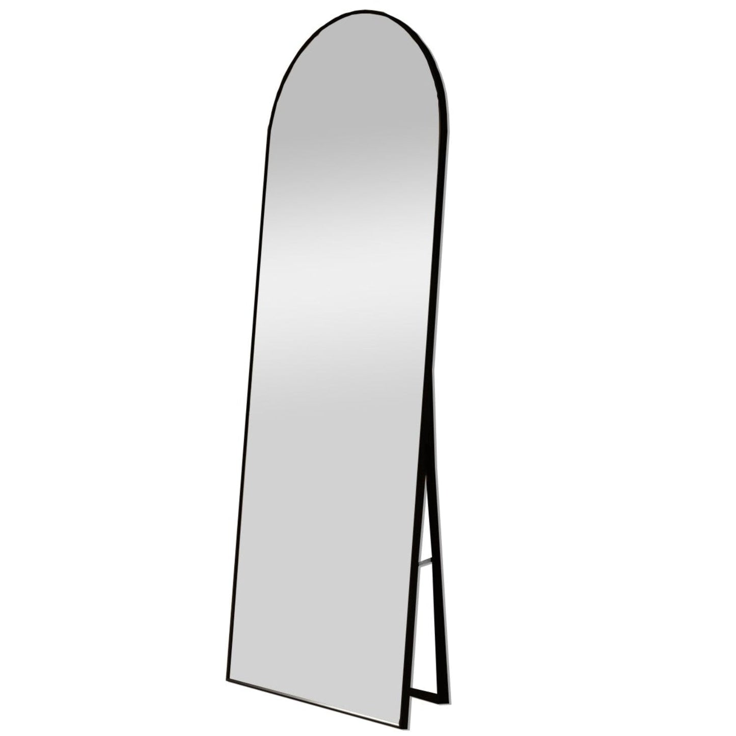 Standing Arch Mirror 180x55cm with sleek black frame and fold-out stand. Ideal for modern home decor or bedroom full-length viewing.