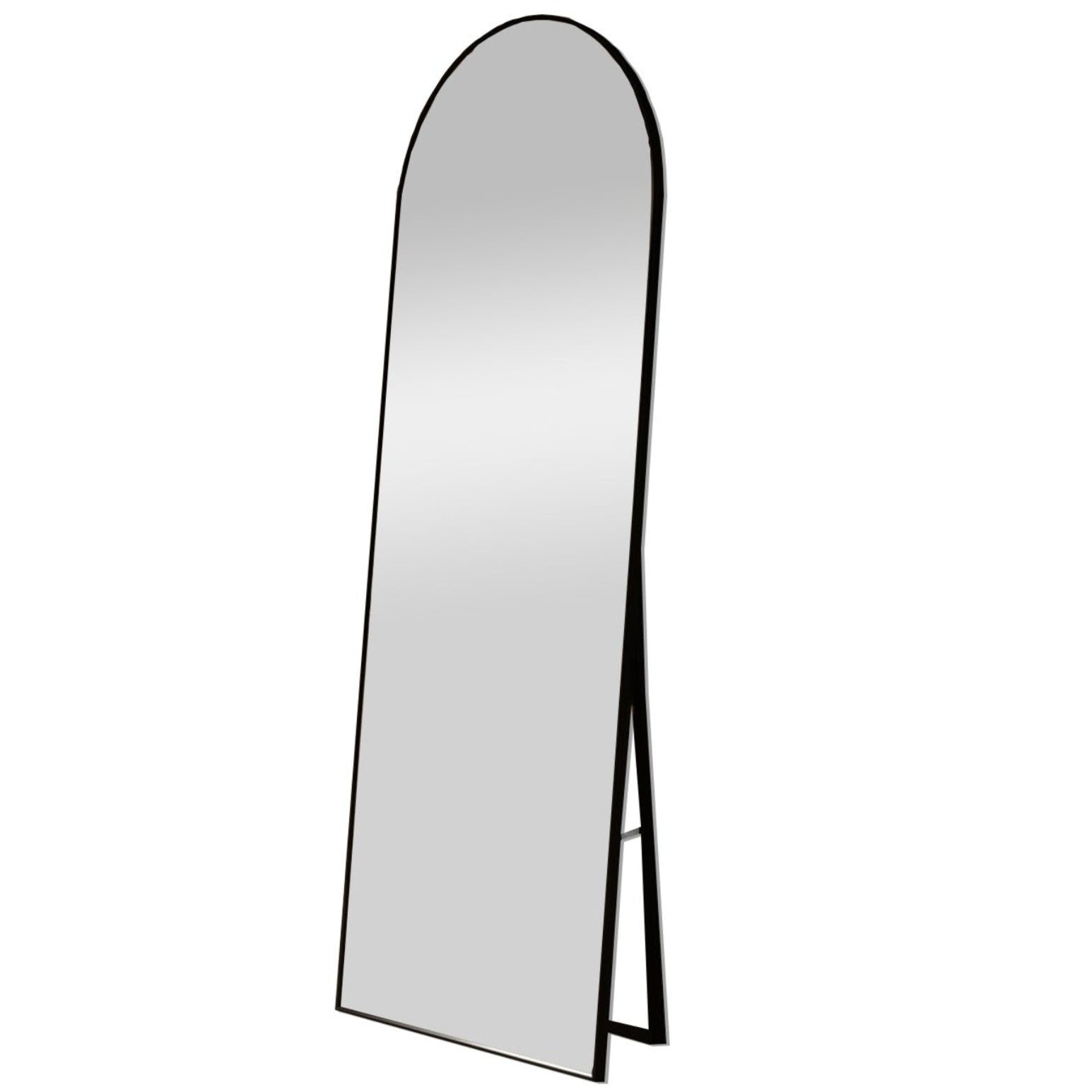 Standing Arch Mirror 180x55cm with sleek black frame and fold-out stand. Ideal for modern home decor or bedroom full-length viewing.