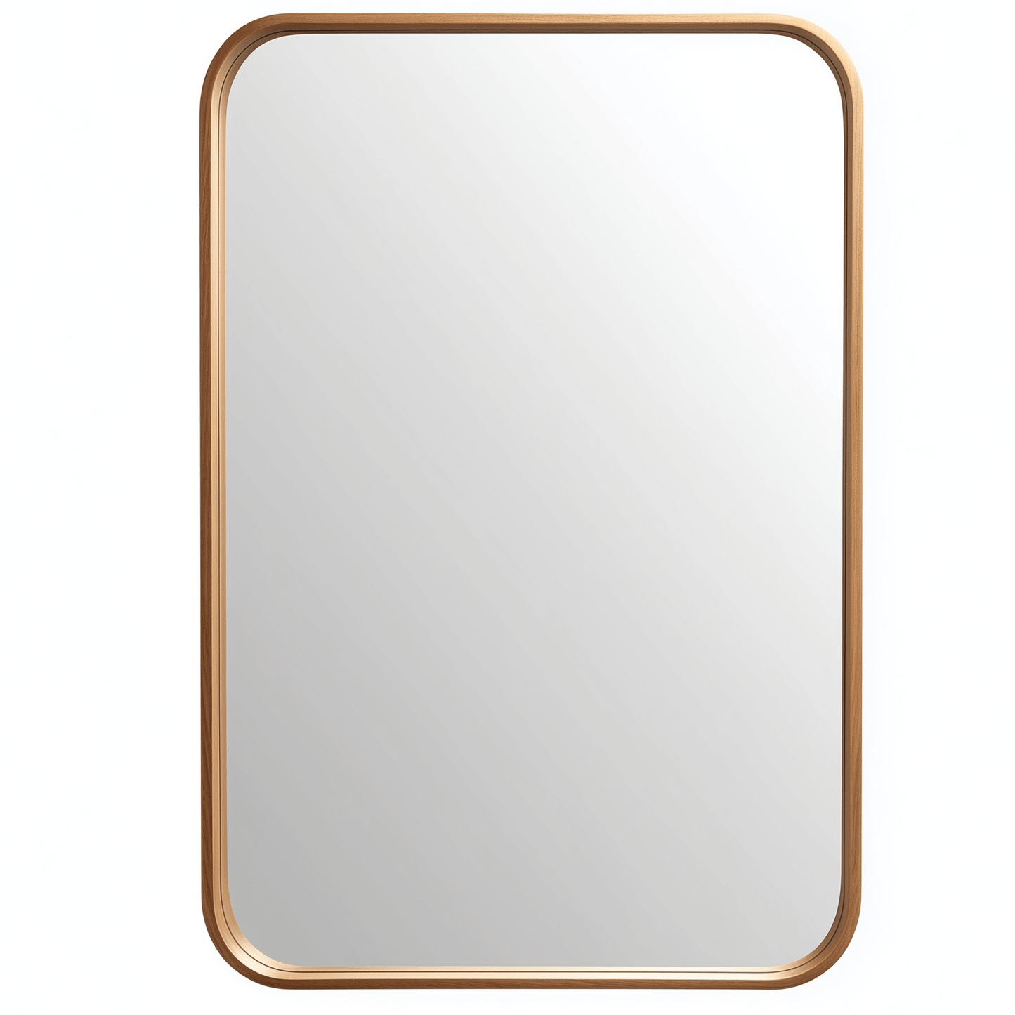 Single 60 x 90 cm rounded rectangle wall mirror with handcrafted African Walnut wooden frame, ideal for minimalist interiors.