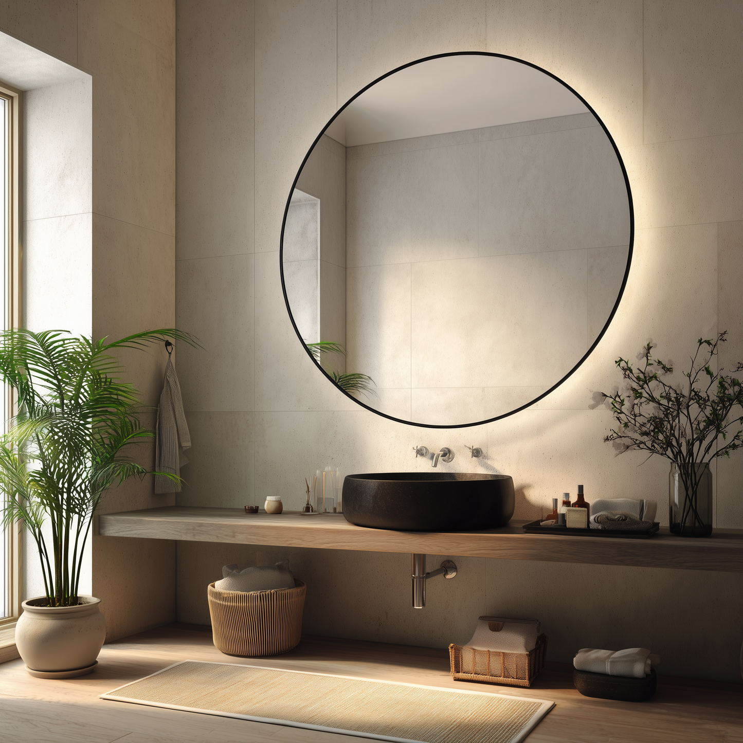 120cm Round Aluminium Mirror-LED