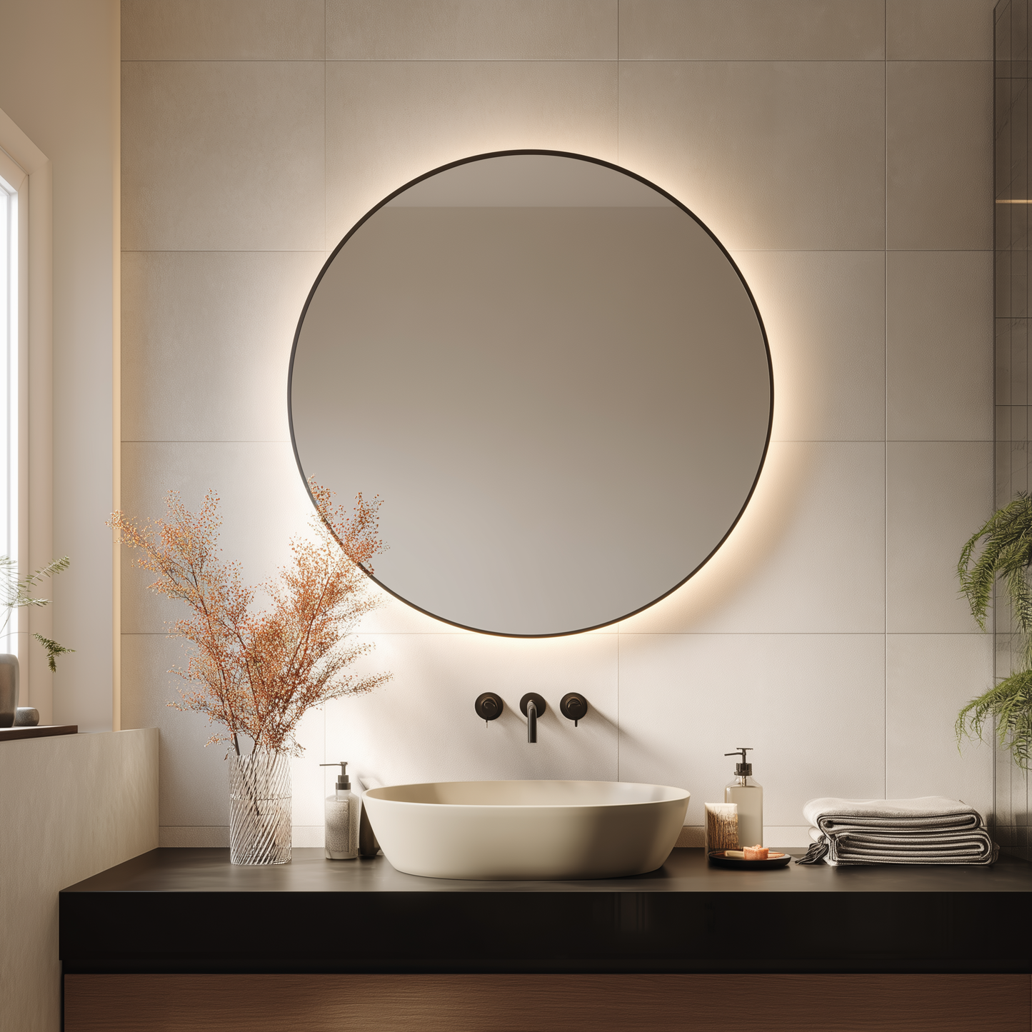 60cm Round Aluminium Mirror-LED