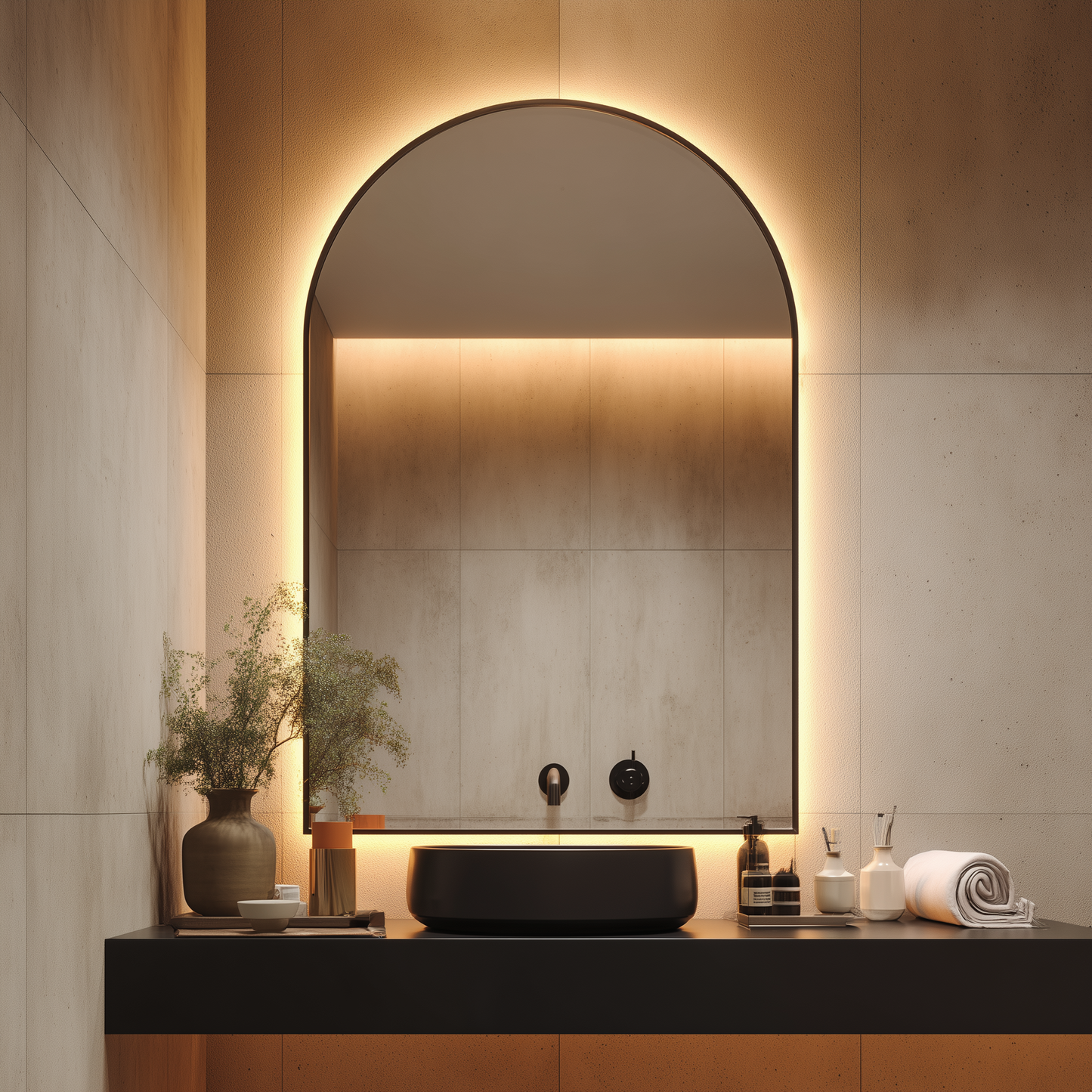 60 x 90 Arch Aluminium Mirror-LED