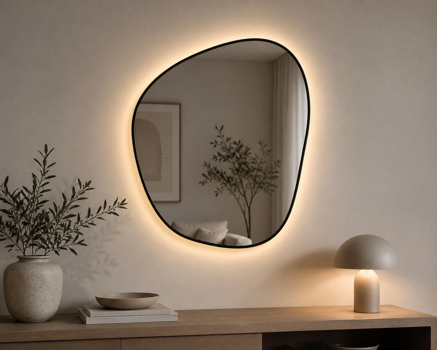 100 x 88cm Organic Shaped Aluminium Mirror-LED