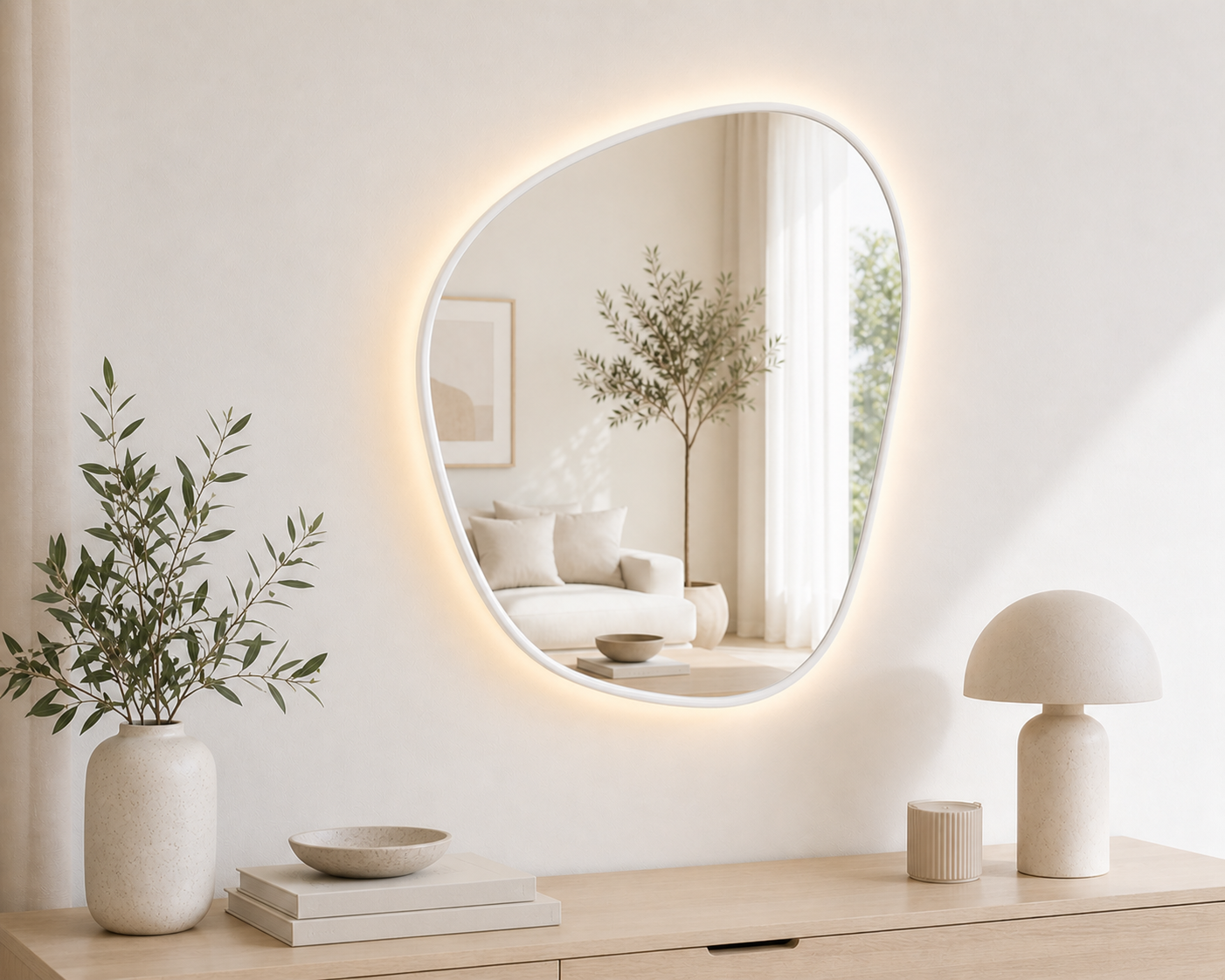 100 x 88cm Organic Shaped Aluminium Mirror-LED