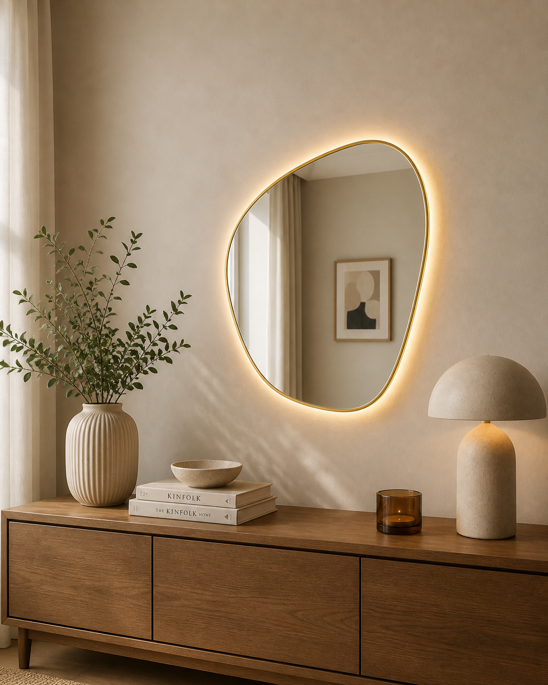 70 x 60 cm Organic Shaped Aluminium Mirror-LED