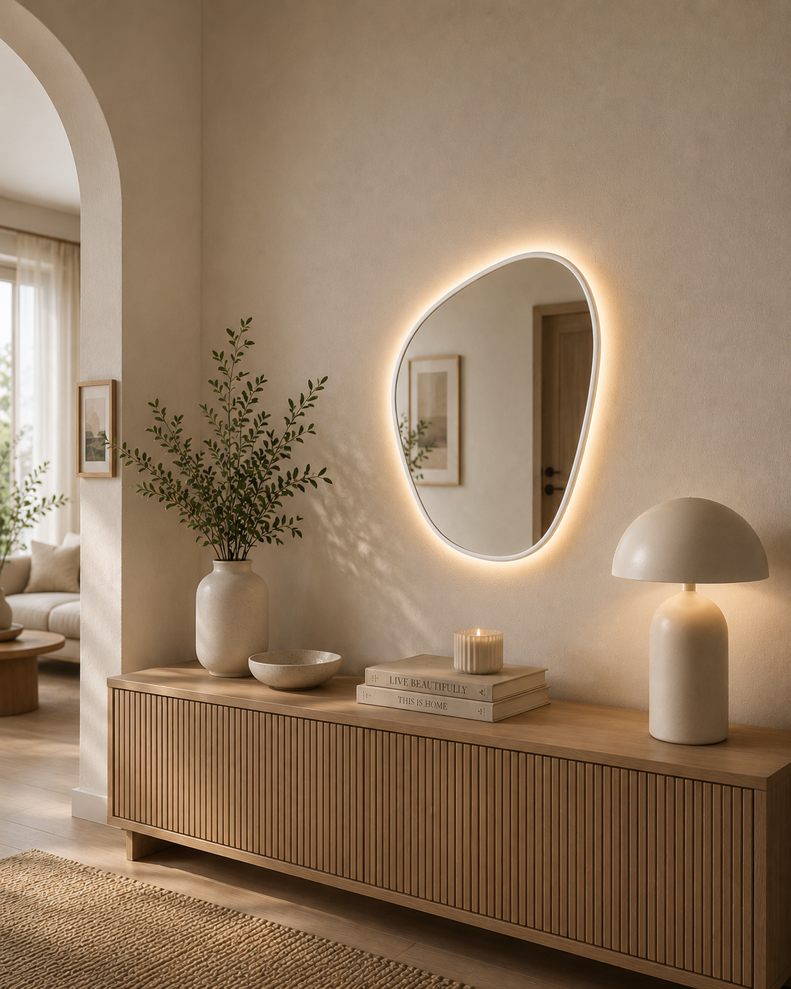 70 x 60 cm Organic Shaped Aluminium Mirror-LED