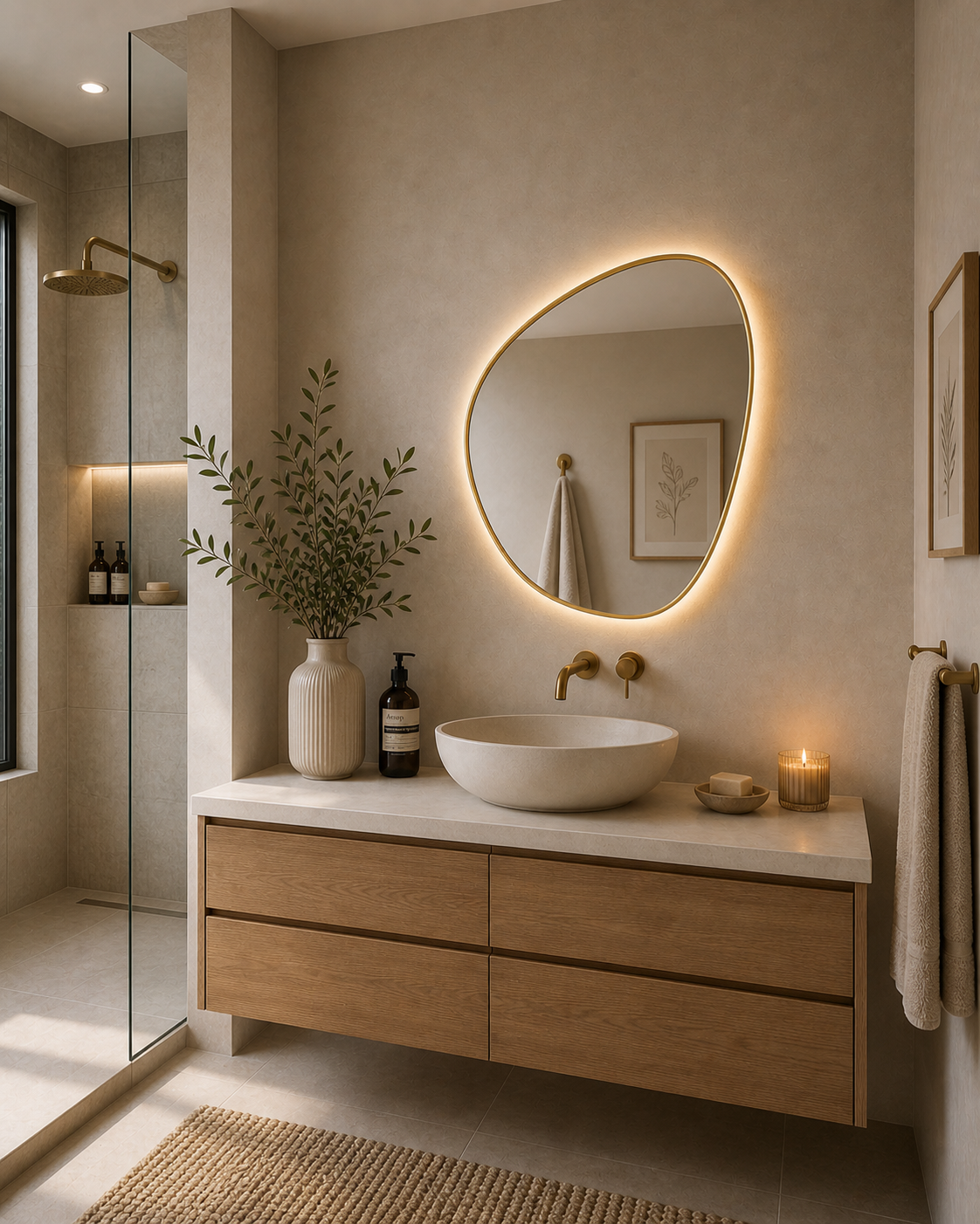 70 x 60 cm Organic Shaped Aluminium Mirror-LED