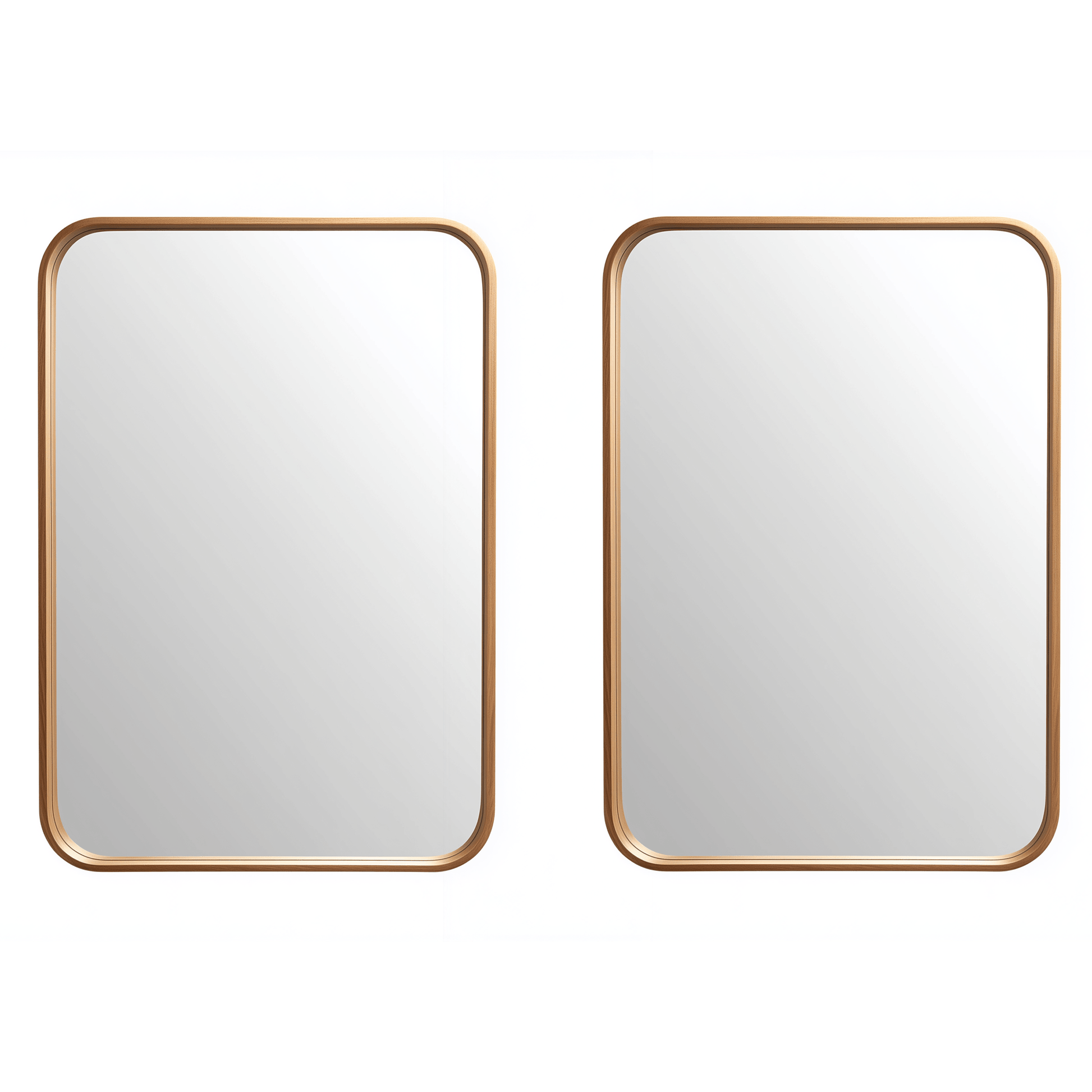 Set of 2 wall mirrors with 60 x 90 cm rounded rectangle frames in African Walnut wood, perfect for modern home decor symmetry.