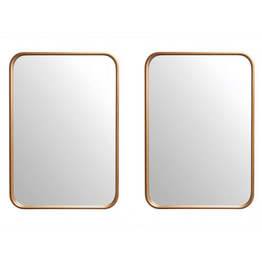 Set of 2 wall mirrors with 60 x 90 cm rounded rectangle frames in African Walnut wood, perfect for modern home decor symmetry.