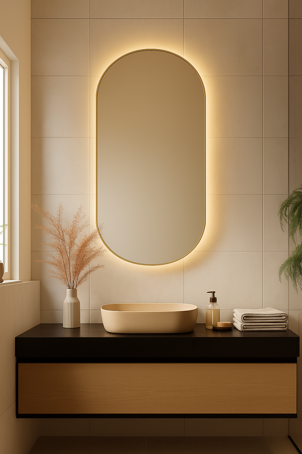 100 x 55 cm Pill Shaped Aluminium Mirror-LED
