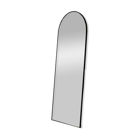 Leaning Arch Mirror 160x55cm with minimalist black aluminum frame, ideal for modern interiors and small spaces. Sleek and space-saving design.