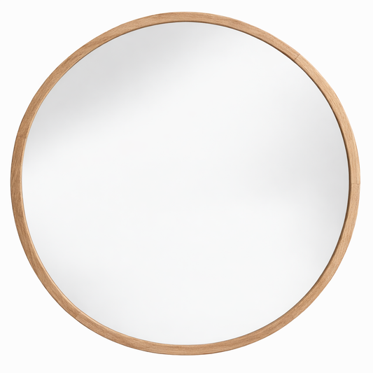 60cm Round Wooden Mirror - Oak
