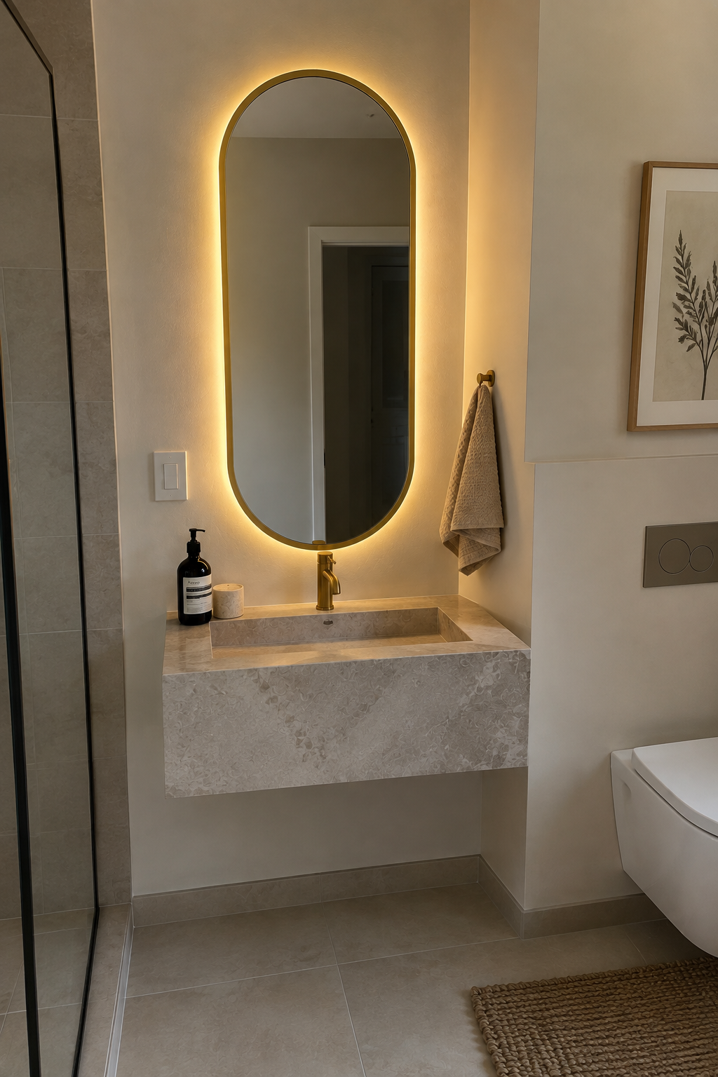100 x 55 cm Pill Shaped Aluminium Mirror-LED