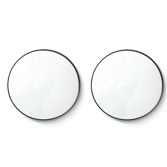 Set of two 120cm Round Duo Mirrors with sleek aluminium frames, ideal for modern decor and symmetrical wall styling.