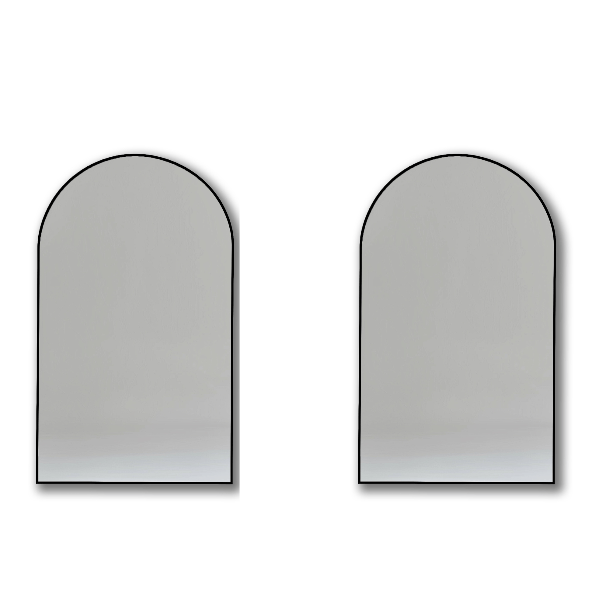 Arch 70 x 55cm Duo - Aluminium Mirrors Set featuring two minimalist arched mirrors with black frames, ideal for modern interiors.