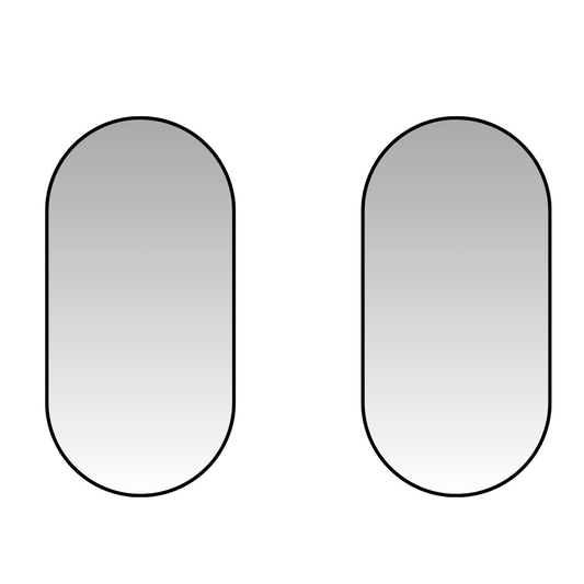 Set of 2 Pill 80 x 45 Duo pill-shaped aluminium mirrors with black frames, ideal for modern interior decor and space enhancement.