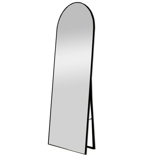 Standing Arch Mirror 180x55cm with sleek black frame and fold-out stand. Ideal for modern home decor or bedroom full-length viewing.