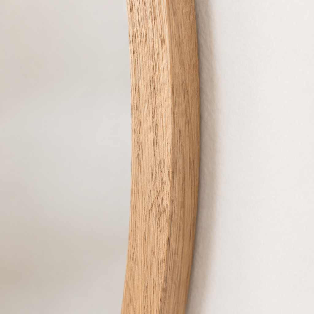 60cm Round Wooden Mirror - Oak