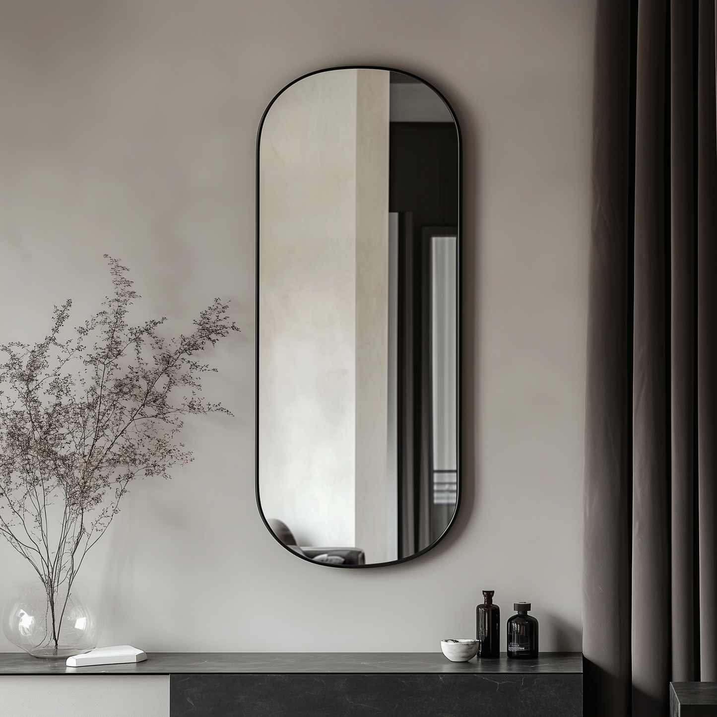 100 x 55 cm Pill Shaped Aluminium Mirror